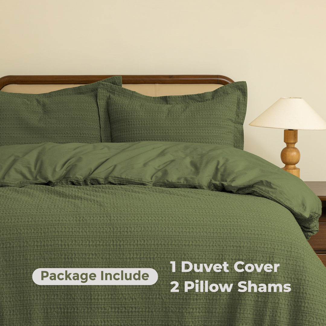 Waffle Weave Duvet Covers Set (Forest Green)
