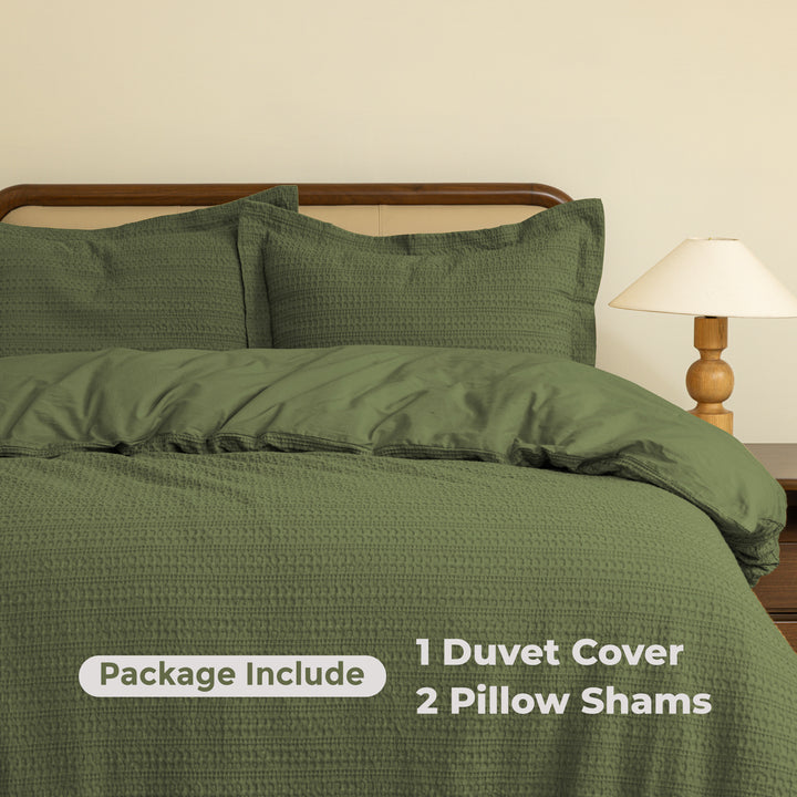Waffle Weave Duvet Covers Set (Forest Green)