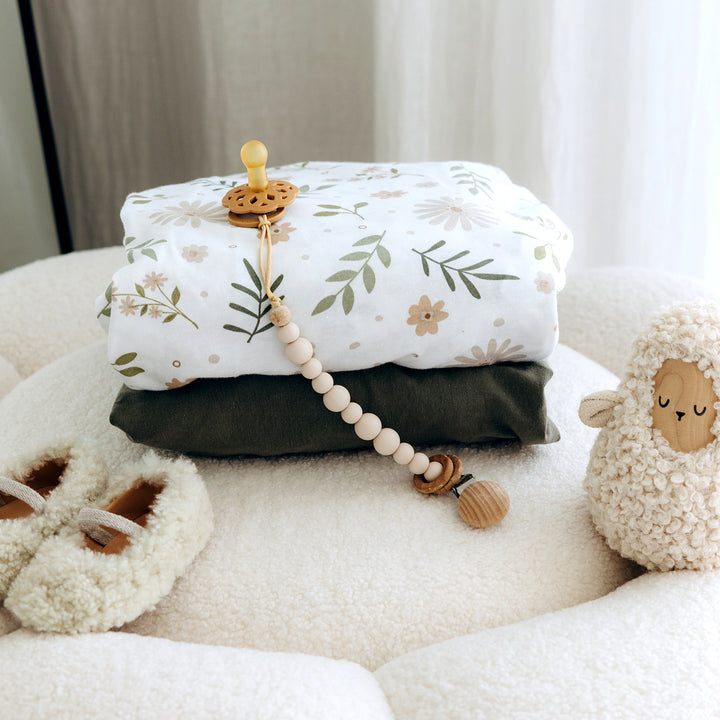 Cotton Jersey Crib Sheets Denim Green/Flowers