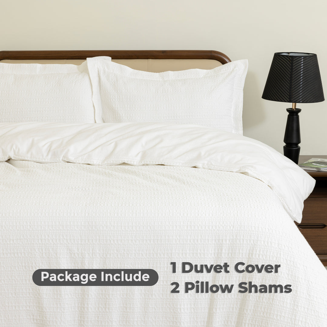 Waffle Weave Duvet Covers Set (White)