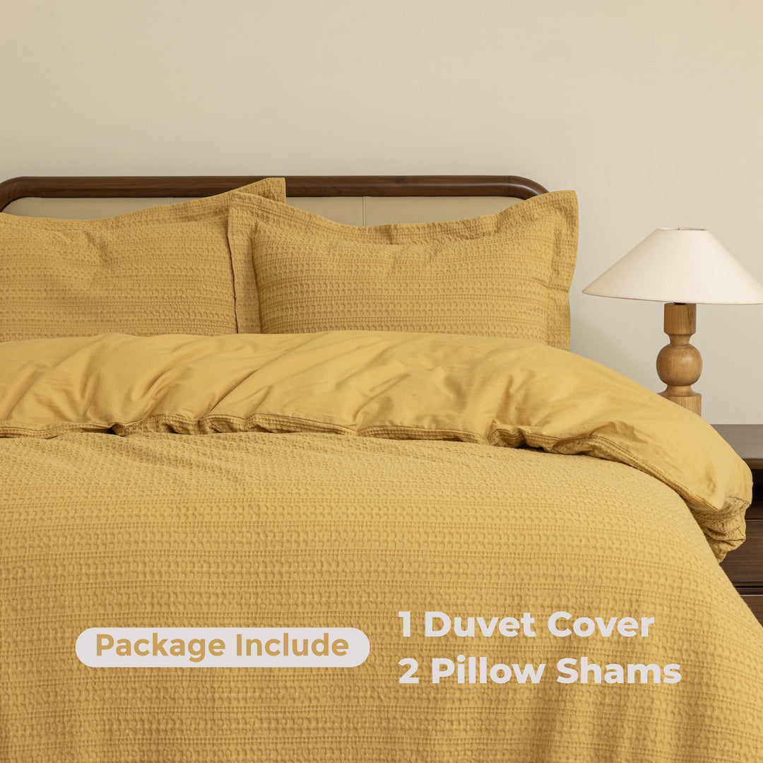 Waffle Weave Duvet Covers Set (Mustard)