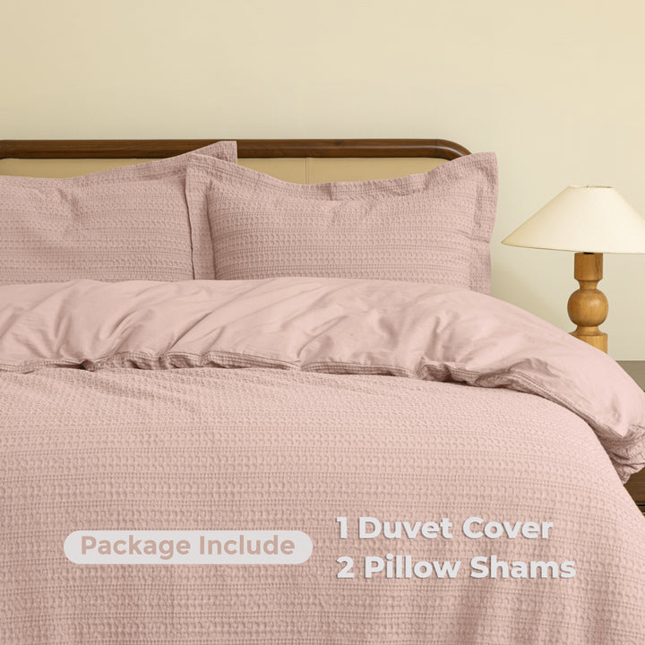 Waffle Weave Duvet Covers Set (Dusty Pink)