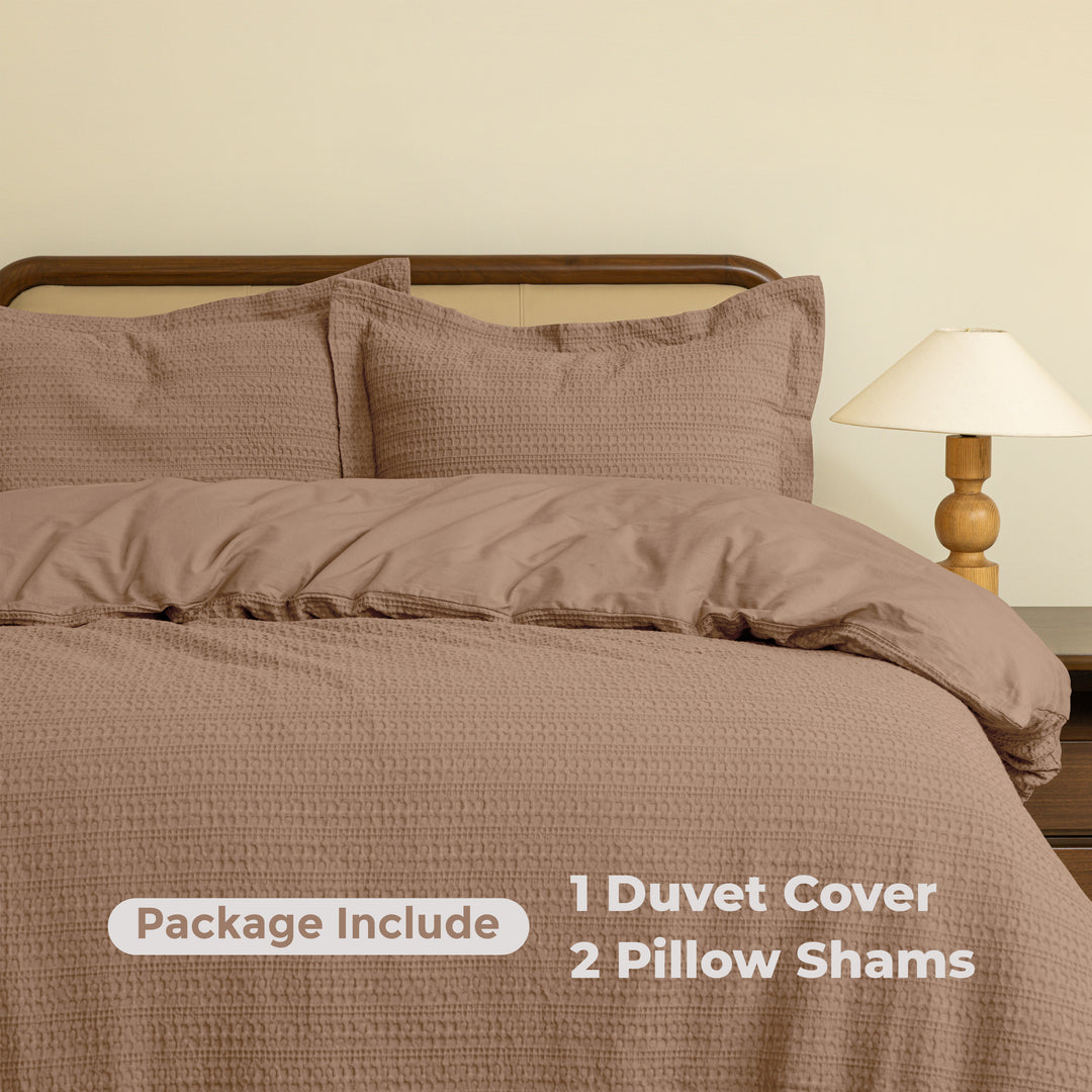 Waffle Weave Duvet Covers Set (Brown)