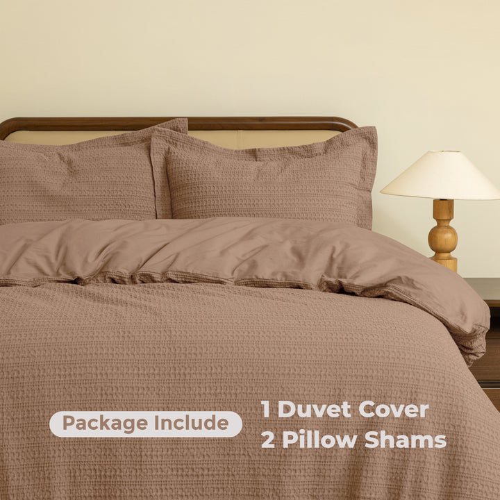 Waffle Weave Duvet Covers Set (Brown)