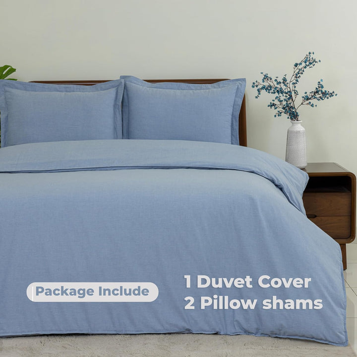 Dreamology White Duvet Cover Luxury Hotel-Quality 100% Cotton Sateen T300 Embroidered Duvet Cover with 2 Pillow Shams Hypoallergenic Button Closure 3 Pieces