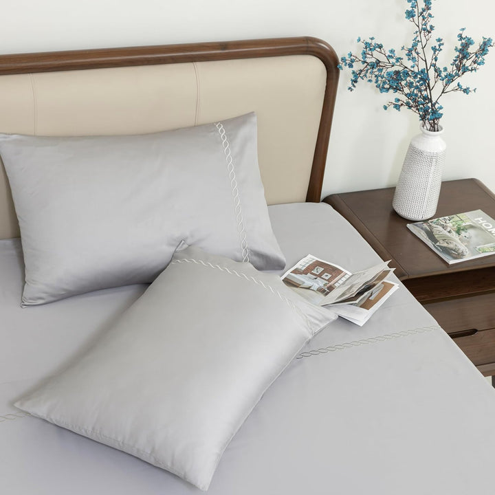 100% Cotton Sheets Set (Grey Embroidered)