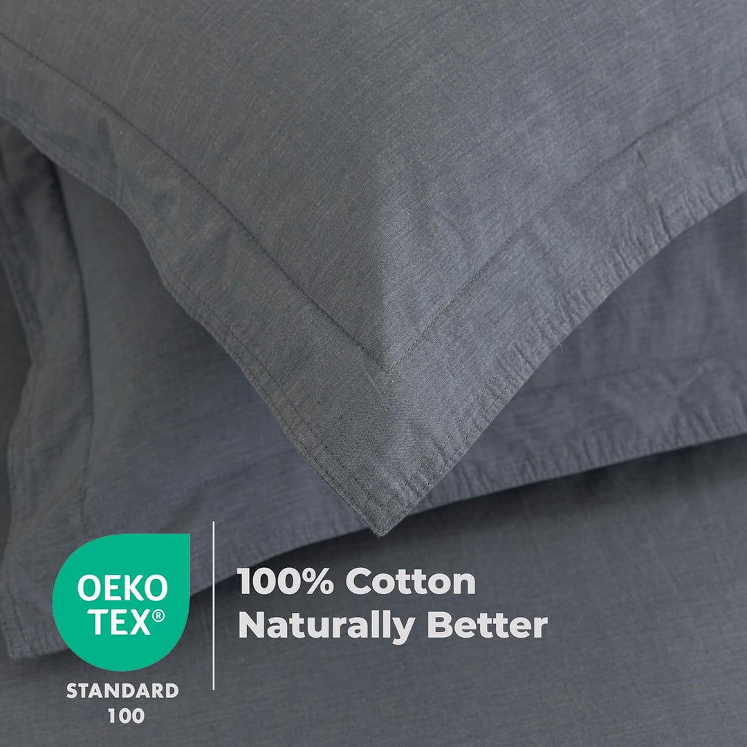 Dreamology White Duvet Cover Luxury Hotel-Quality 100% Cotton Sateen T300 Embroidered Duvet Cover with 2 Pillow Shams Hypoallergenic Button Closure 3 Pieces