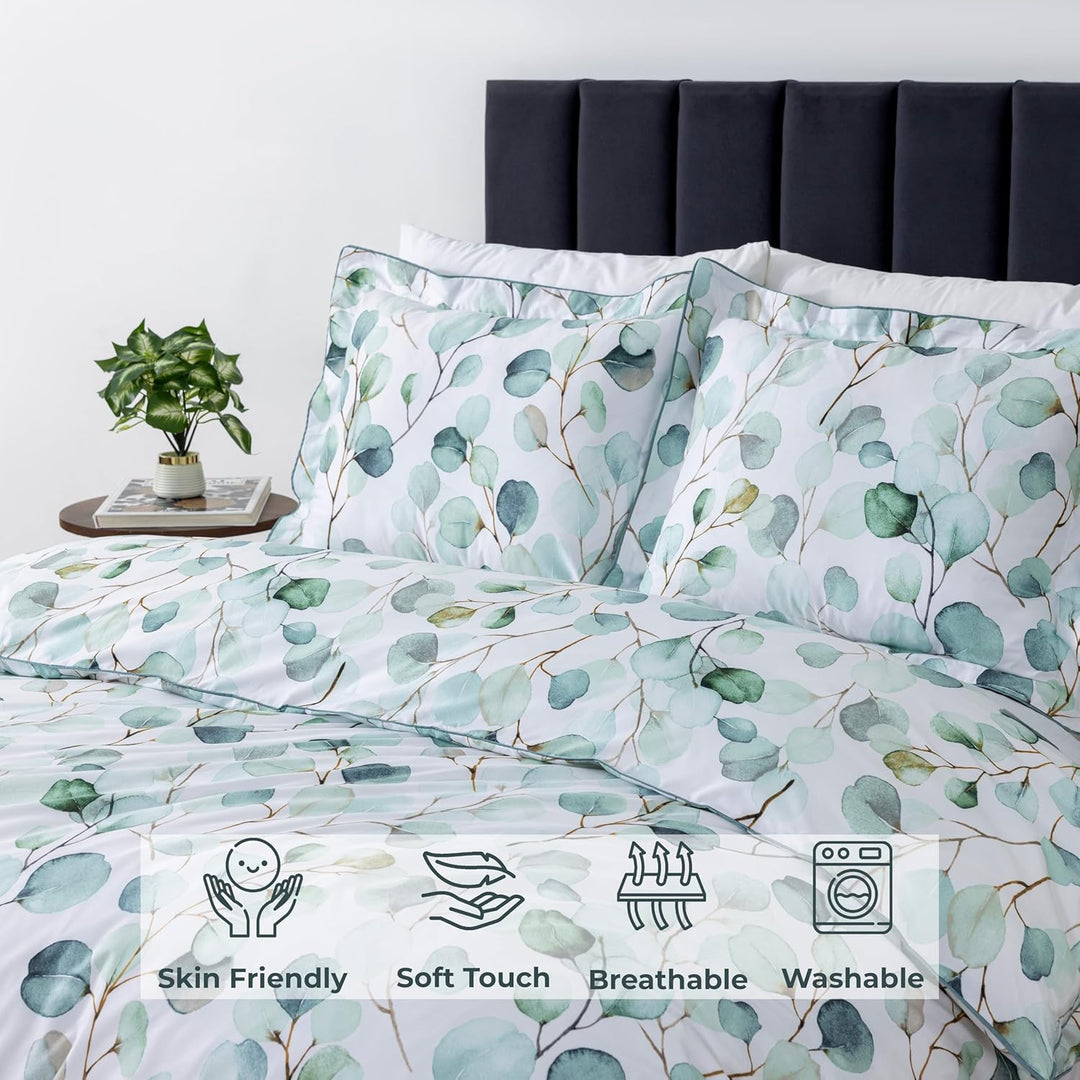 Microfiber Duvet Cover Set (Green Petals)