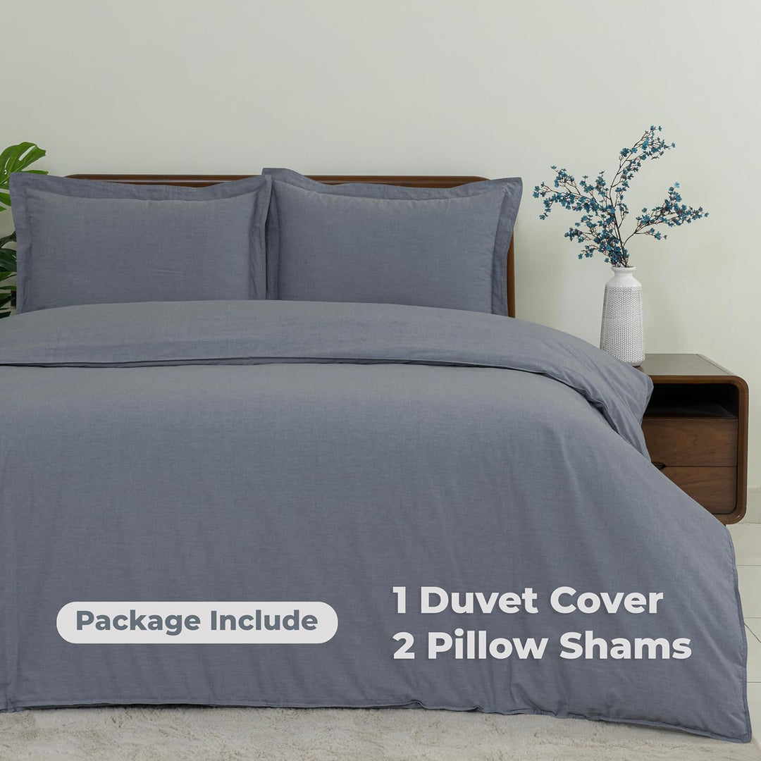 Dreamology White Duvet Cover Luxury Hotel-Quality 100% Cotton Sateen T300 Embroidered Duvet Cover with 2 Pillow Shams Hypoallergenic Button Closure 3 Pieces