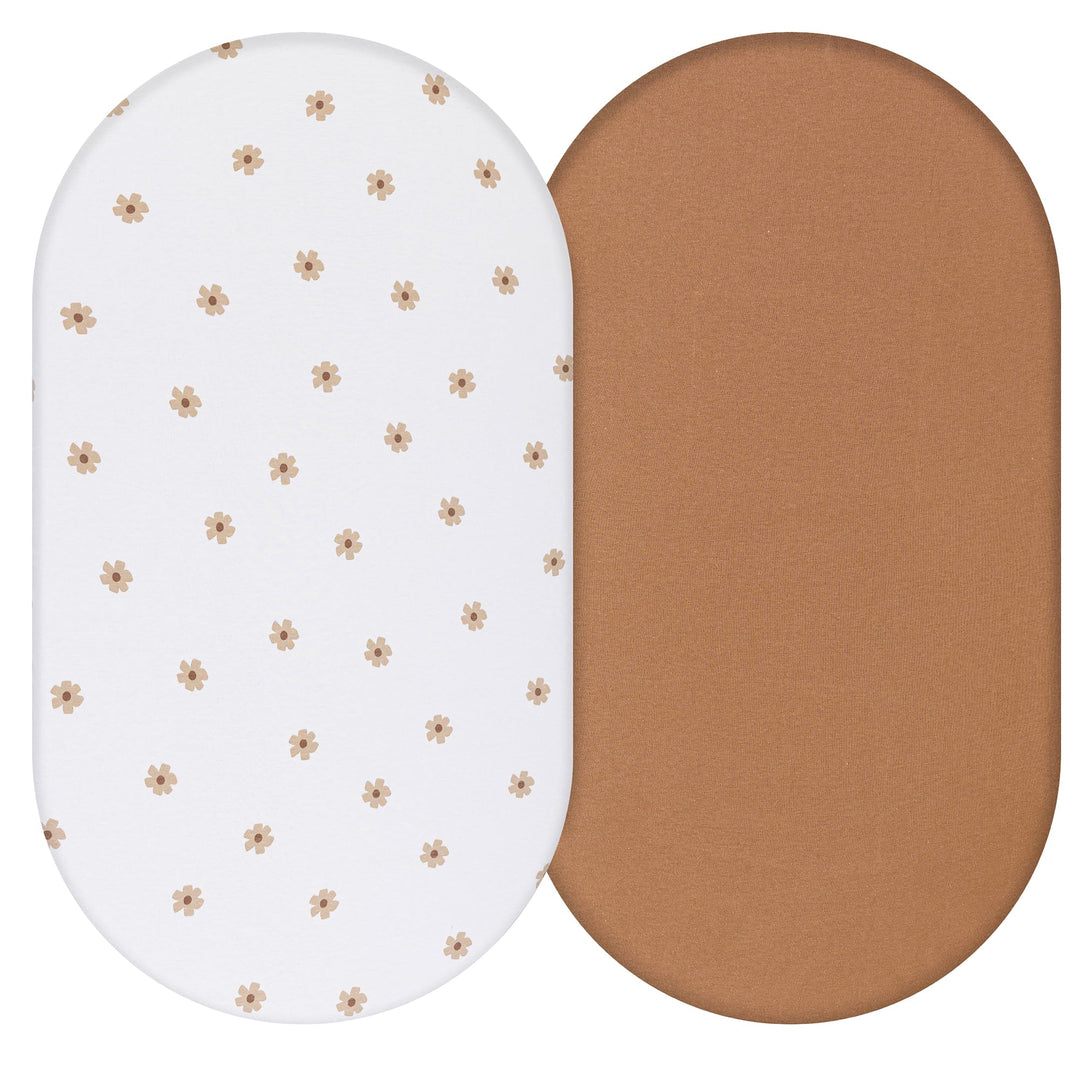 Cotton Bassinet Sheets Unisex (Brown &amp; Flowers)