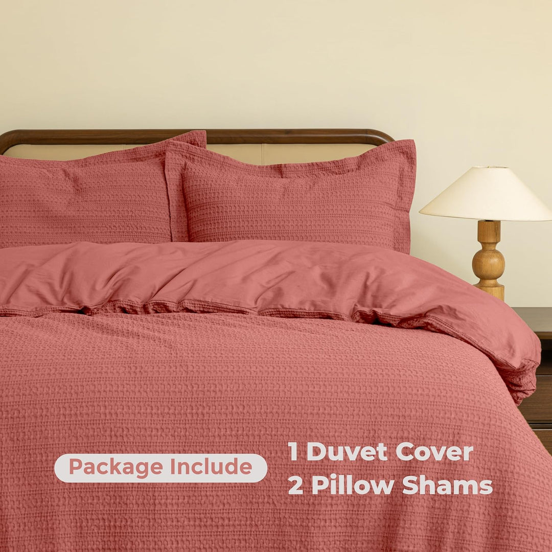 Waffle Weave Duvet Covers Set (Terracotta)