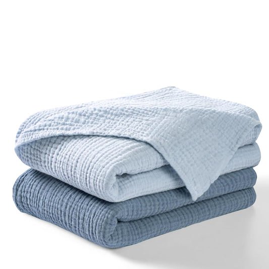 Muslin Swaddle Blankets for Newborn Unisex,2 Pack,100% Cotton | Blue/Light Blue