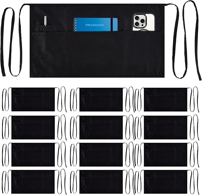 Server, Waist Aprons with 3 Pockets (Black)