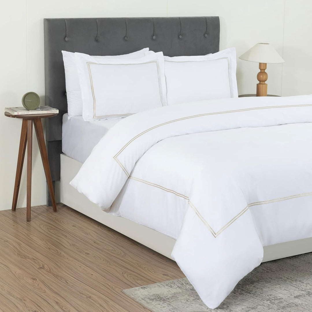 T-300 Cotton Sateen Embroidered Duvet Cover Set (Gold Line)