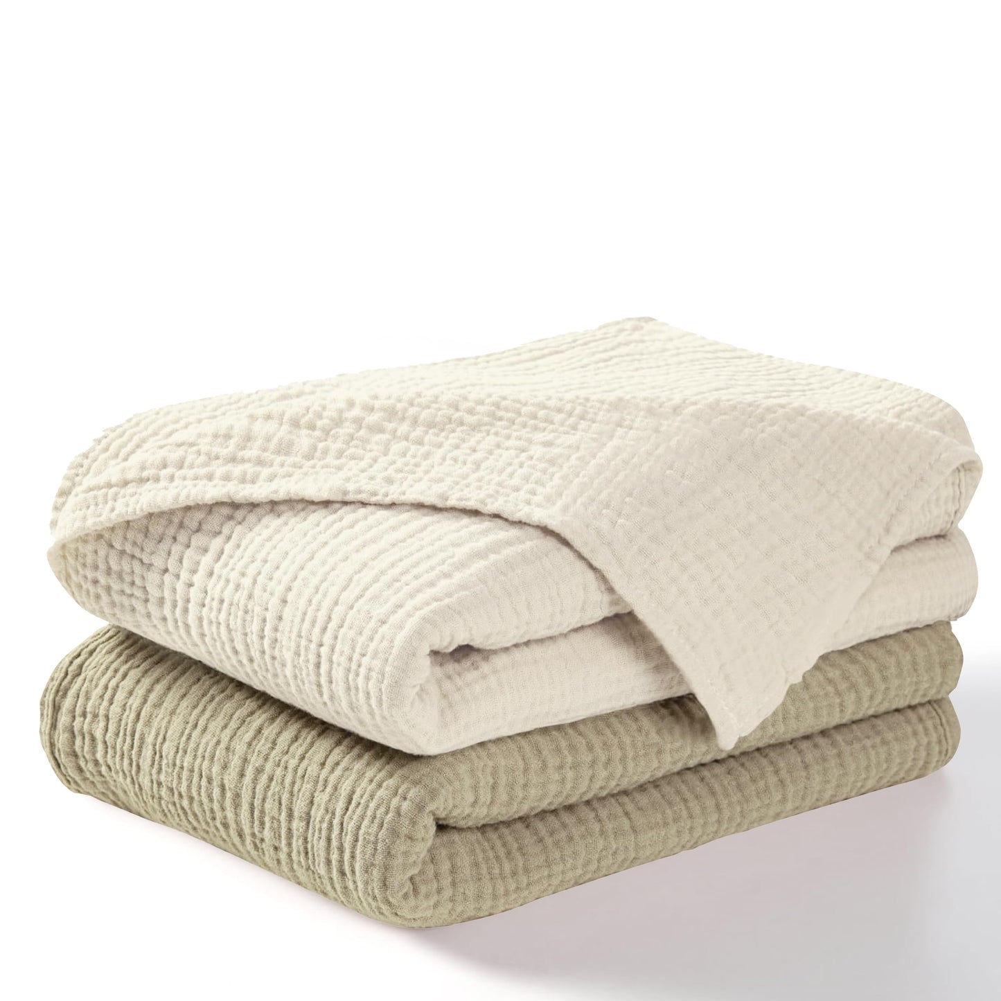Muslin Swaddle Blankets for Newborn Unisex,2 Pack,100% Cotton | Olive/Acru