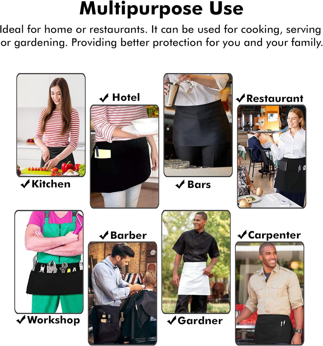 Server, Waist Aprons with 3 Pockets (Black)