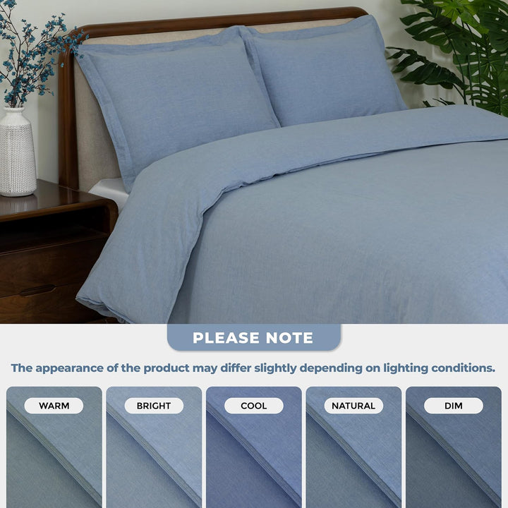 Dreamology White Duvet Cover Luxury Hotel-Quality 100% Cotton Sateen T300 Embroidered Duvet Cover with 2 Pillow Shams Hypoallergenic Button Closure 3 Pieces