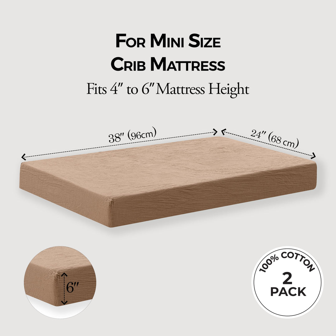 Muslin Crib Sheets Unisex Brown/Ecru (Mini)