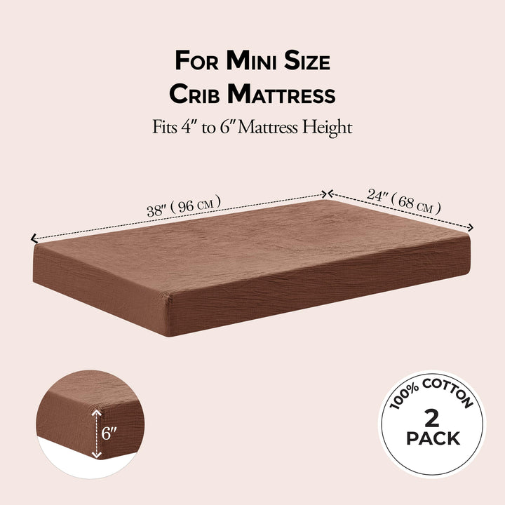 Muslin Crib Sheets Unisex Caramel/Ecru (Mini)