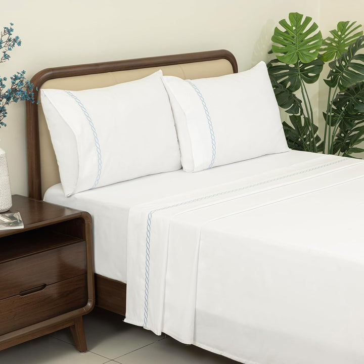 100% Cotton Sheets Set (Rope Sky Blue)