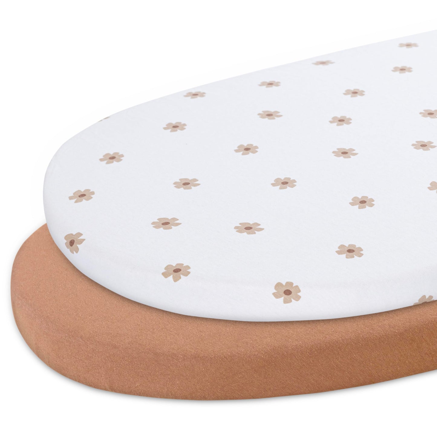 Bassinet Sheet,100% Cotton Knitted Jersey,2 Pack,Unisex (17"x32"x4") | Brown / Flowers