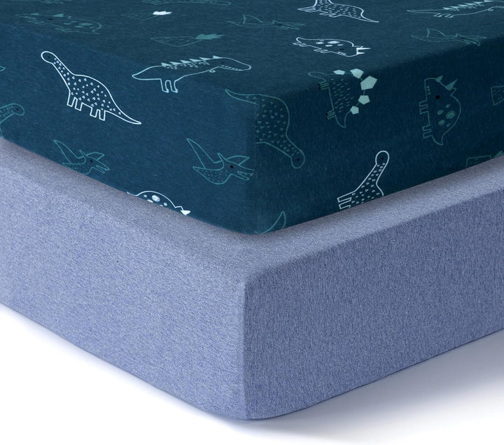 Jersey Crib Mattress Sheets Unisex Dino/Denim Blue (Standard)
