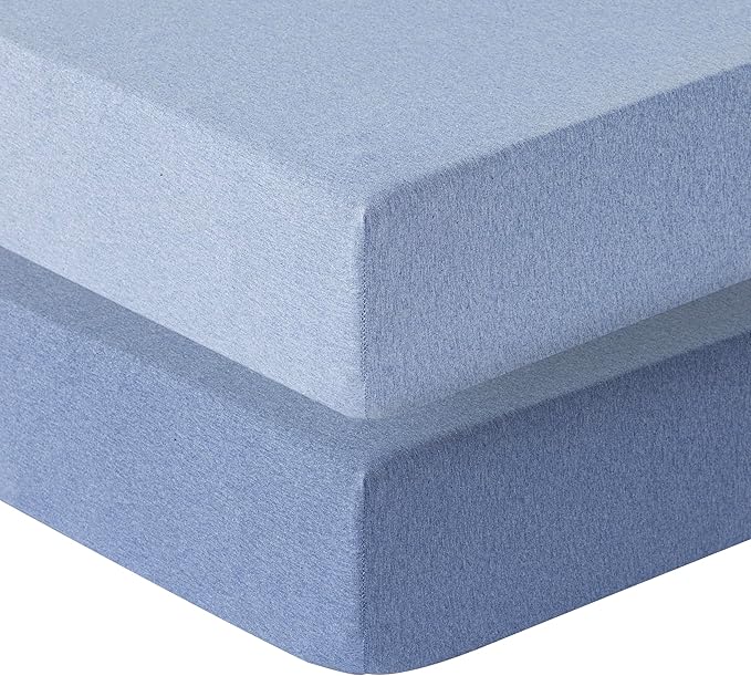 Jersey Crib Mattress Sheets Unisex Denim Blue/Sky Blue (Standard)