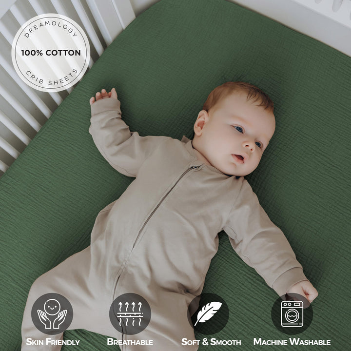 Muslin Crib Sheets Unisex Green/Light Green (Mini)