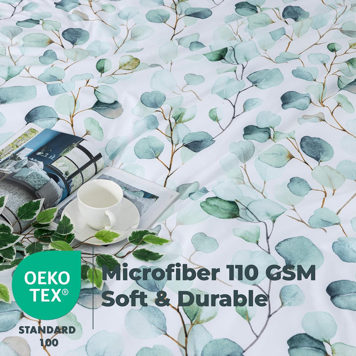 Microfiber Duvet Cover Set (Green Petals)