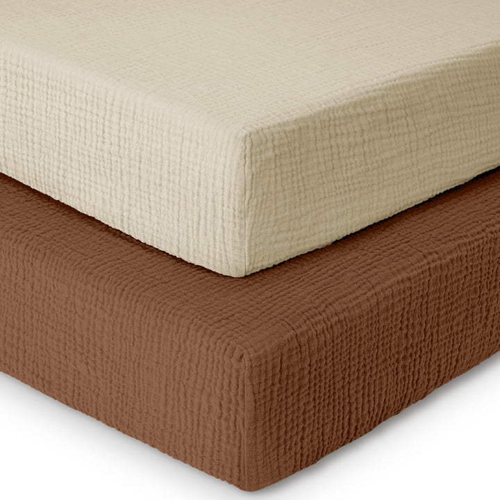 Muslin Crib Sheets Unisex Caramel/Ecru (Mini)