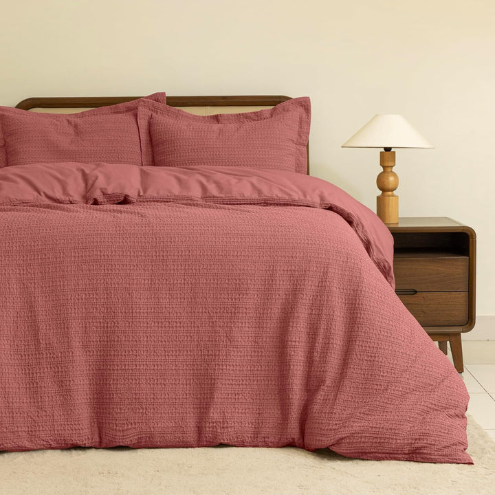 Waffle Weave Duvet Covers Set (Terracotta)