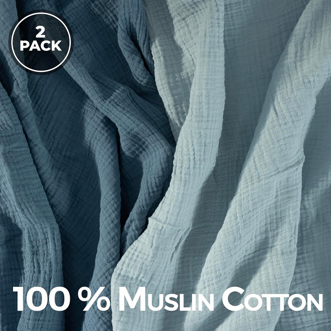Muslin Swaddle Blankets 3 PACK Blue/Light Blue/Ecru