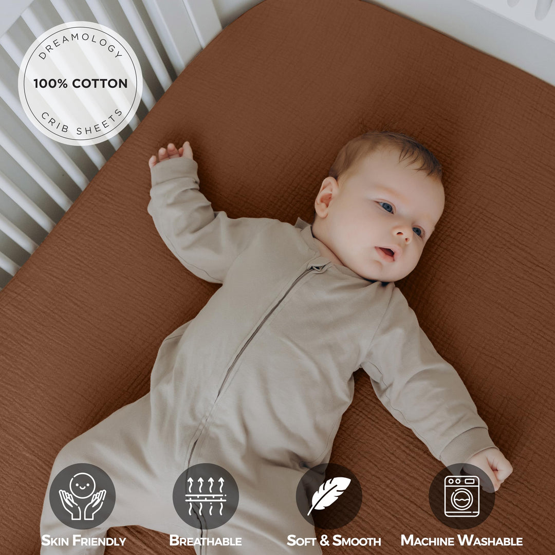 Muslin Crib Sheets Unisex Caramel/Ecru (Mini)