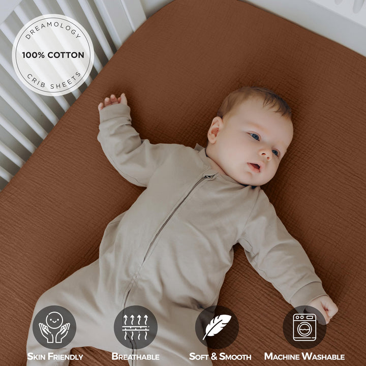 Muslin Crib Sheets Unisex Caramel/Ecru (Mini)