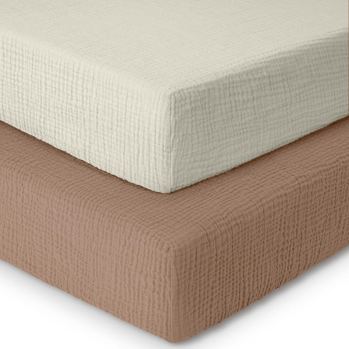 Muslin Crib Sheets Unisex Brown/Ecru (Mini)