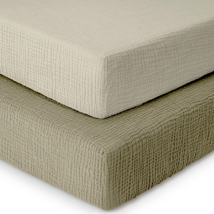 Muslin Crib Sheets Unisex Olive/Ecru (Standard)