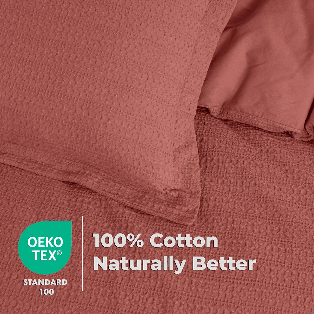 Waffle Weave Duvet Covers Set (Terracotta)