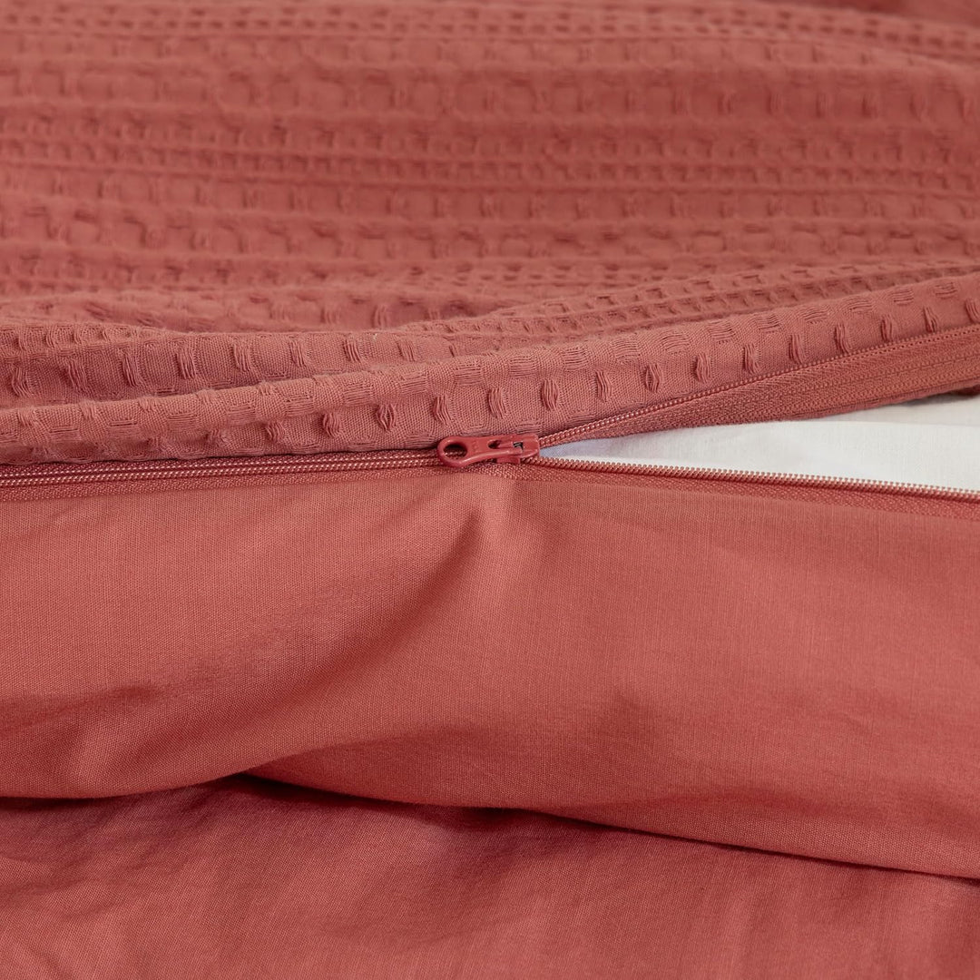 Waffle Weave Duvet Covers Set (Terracotta)