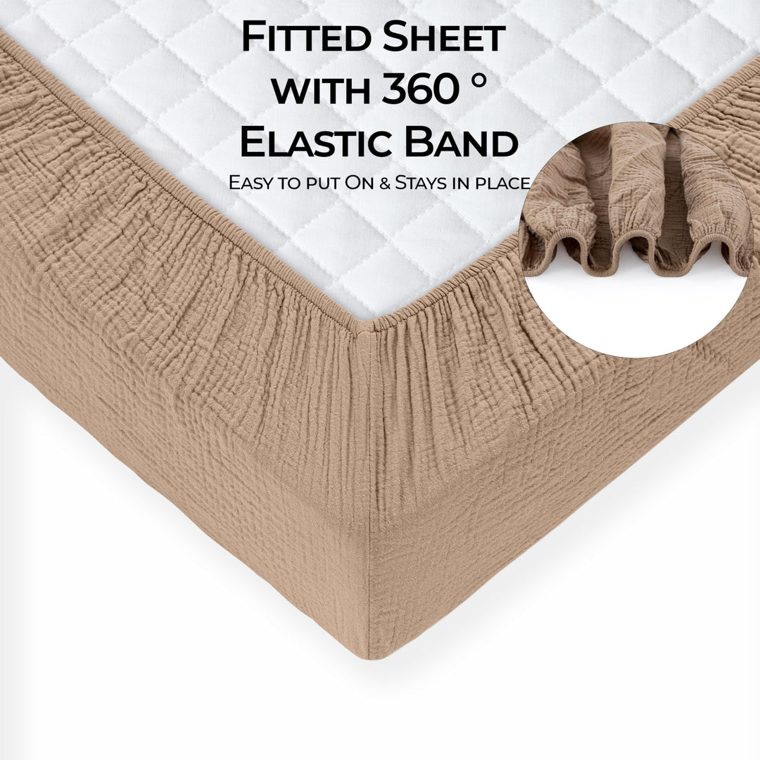 Muslin Crib Sheets Unisex Brown/Ecru (Mini)