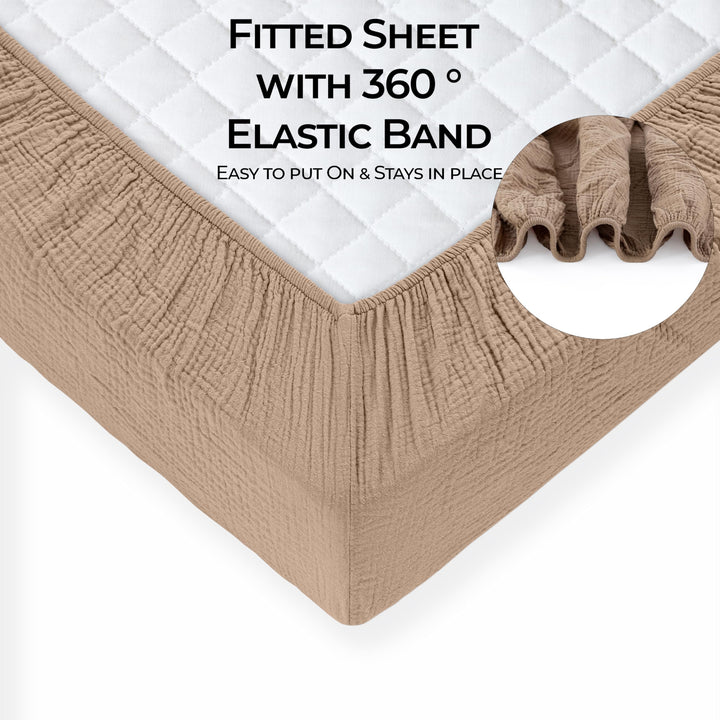 Muslin Crib Sheets Unisex Brown/Ecru (Mini)
