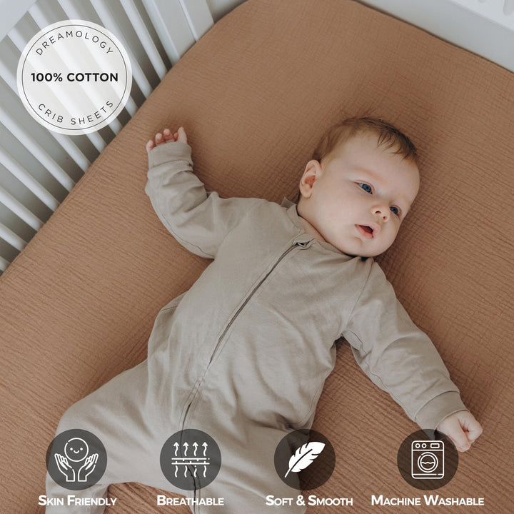 Muslin Crib Sheets Unisex Brown/Ecru (Mini)