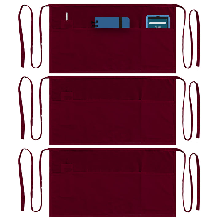 Server, Waist Aprons with 3 Pockets (Maroon)