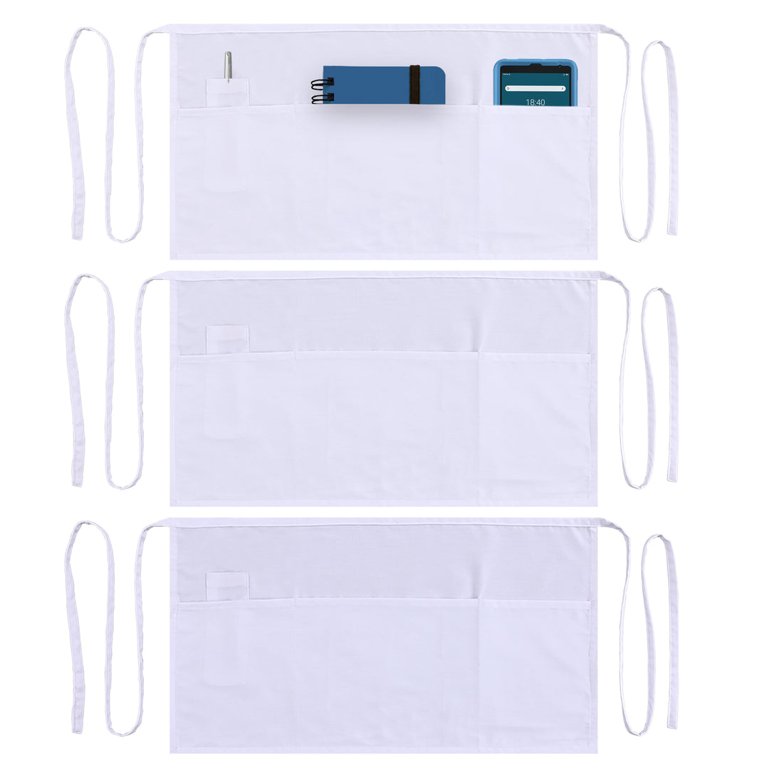 Server, Waist Aprons with 3 Pockets (White)