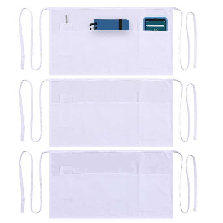Server, Waist Aprons with 3 Pockets (White)