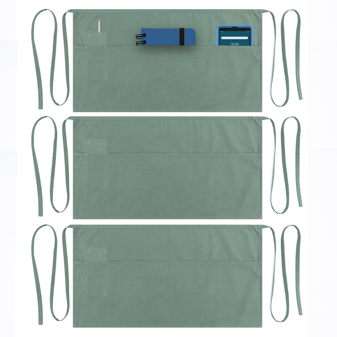 Server, Waist Aprons with 3 Pockets (Green)