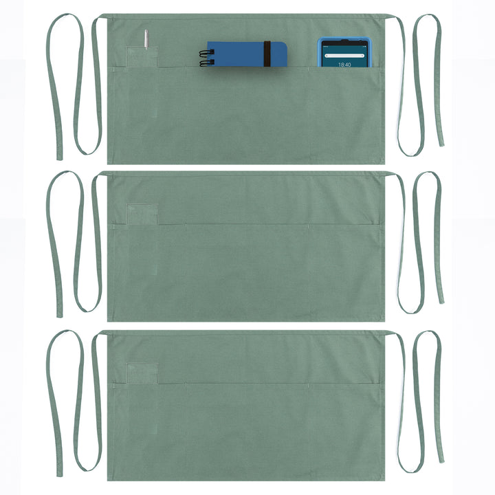 Server, Waist Aprons with 3 Pockets (Green)