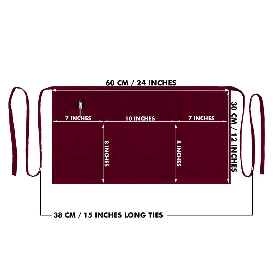 Server, Waist Aprons with 3 Pockets (Maroon)