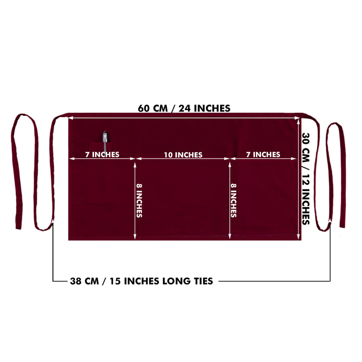 Server, Waist Aprons with 3 Pockets (Maroon)