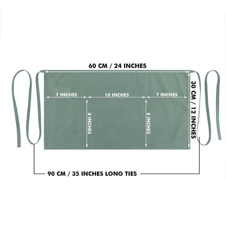 Server, Waist Aprons with 3 Pockets (Green)