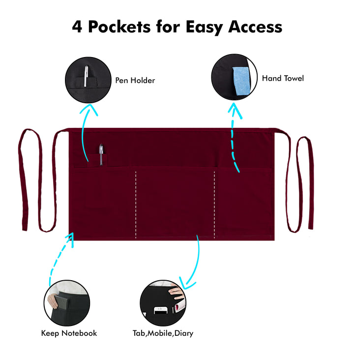 Server, Waist Aprons with 3 Pockets (Maroon)